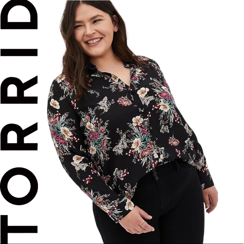 Pre-owned Torrid Dark Floral Blouse 2